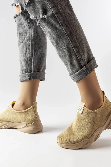 Scarpe sportive da donna Aaron in tessuto beige scuro 2