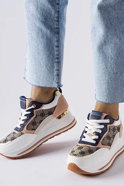 Sneakers Rouxi bianche e rosa con zeppa