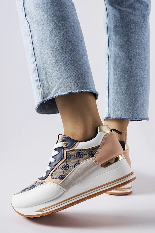 Sneakers Rouxi bianche e rosa con zeppa