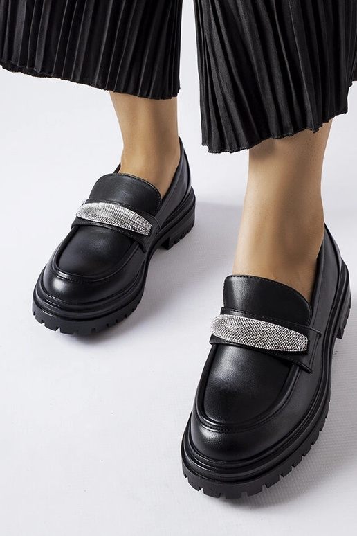 Mocassini neri Hartford con strass