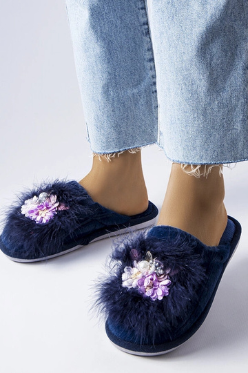 Pantofole calde blu navy con fiori Moly