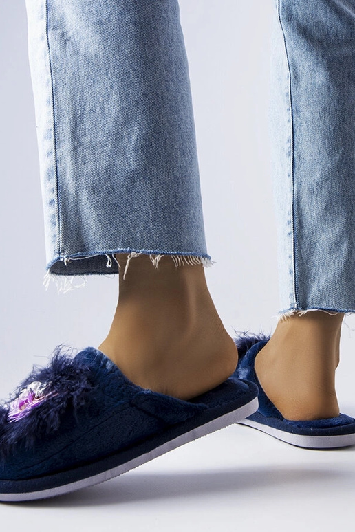 Pantofole calde blu navy con fiori Moly