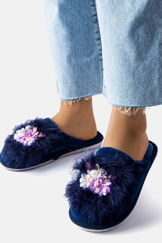 Pantofole calde blu navy con fiori Moly