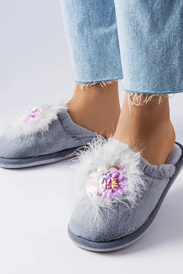 Pantofole calde grigie con fiori Moly