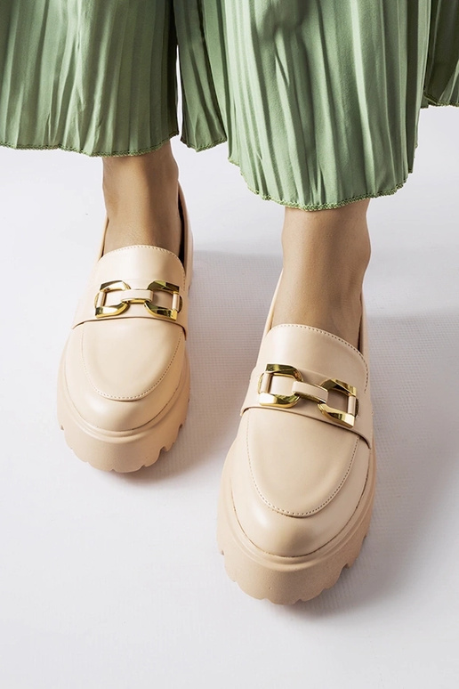 Mocassini da donna beige decorati con...