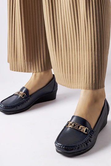 Mocassini con zeppa e fibbia Lerino blu navy