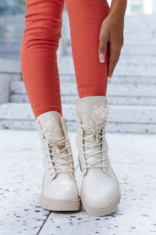 Stivaletti beige con perline...