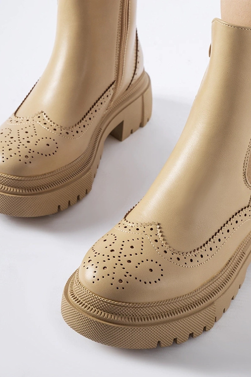 Stivaletti beige scuro con cuciture...