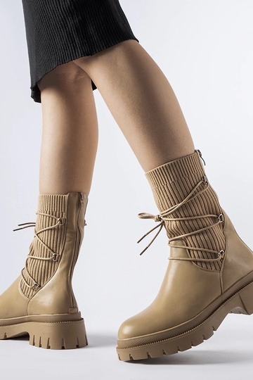 Stivali a calzino beige con lacci Eliot