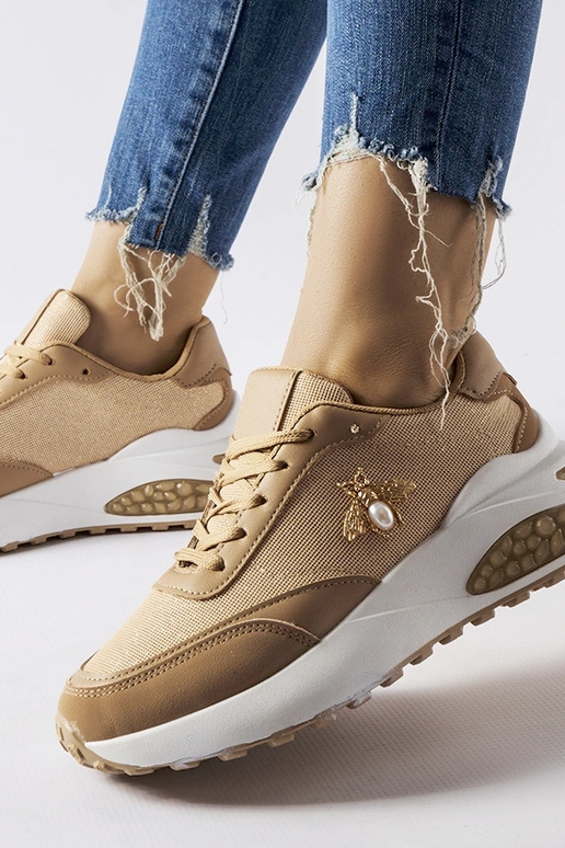 Sneakers marroni e bianche con filo...