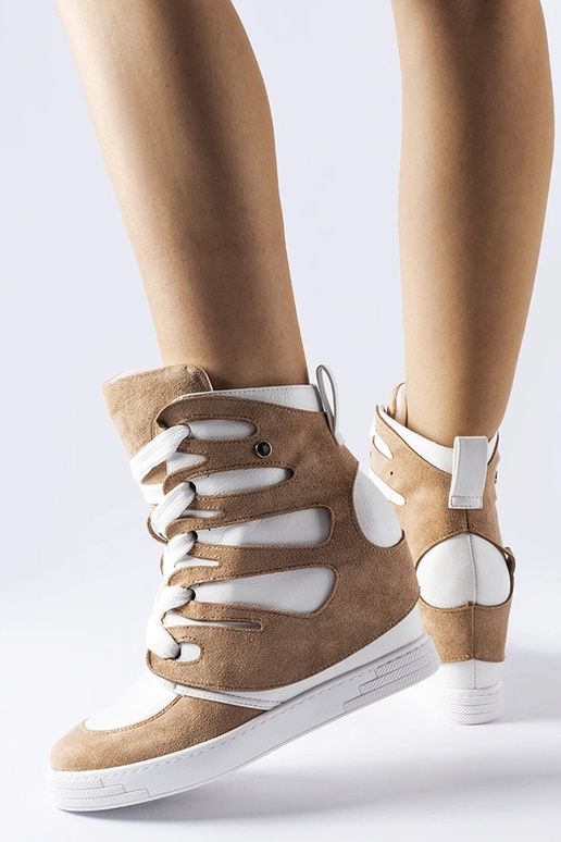 Sneakers con zeppa bianche e beige di...