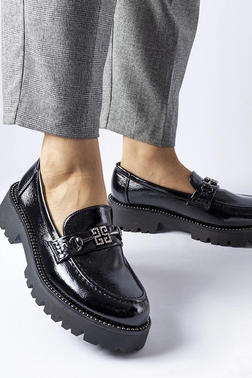 Mocassini neri in vernice con zirconi...