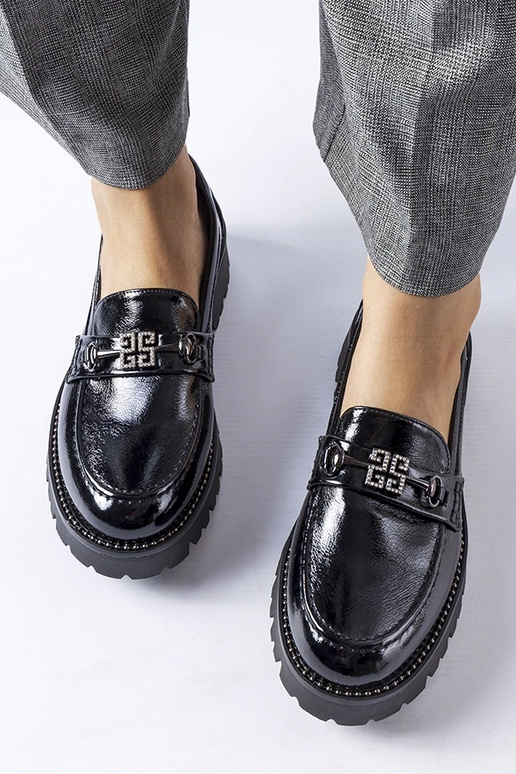 Mocassini neri in vernice con zirconi...