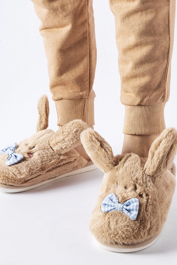 Pantofole beige con orecchie e fiocco Bruna