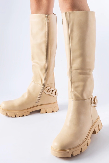 Stivali beige bassi con catena Armand
