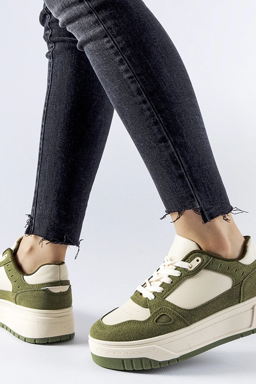 Sneakers verde-bianco con piattaforma...