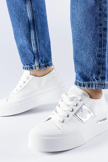 Sneakers con plateau Lawton bianche e argento 2