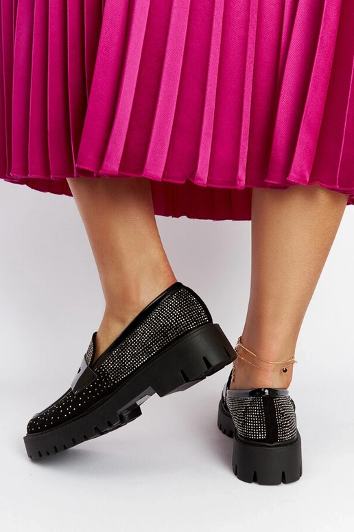 Mocassini neri decorati con strass...