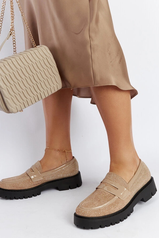 Mocassini beige decorati con zirconi...