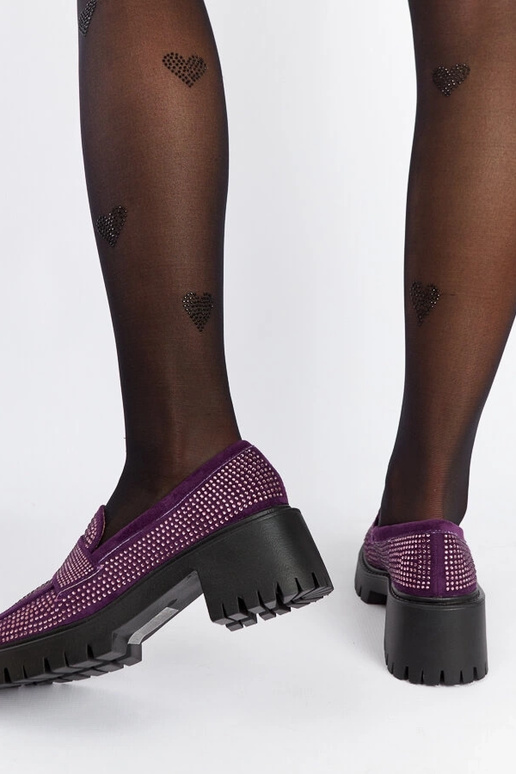 Mocassini viola con tacco massiccio...