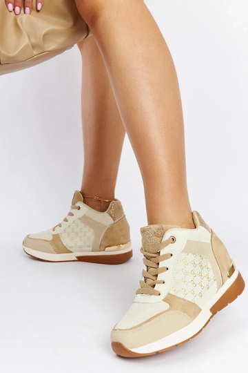 Sneakers con zeppa color castagna beige 2