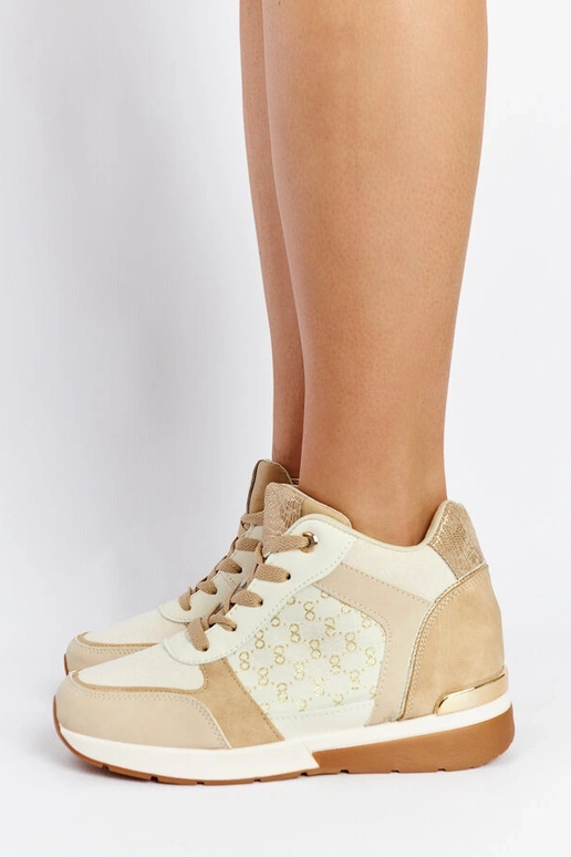 Sneakers con zeppa color castagna beige