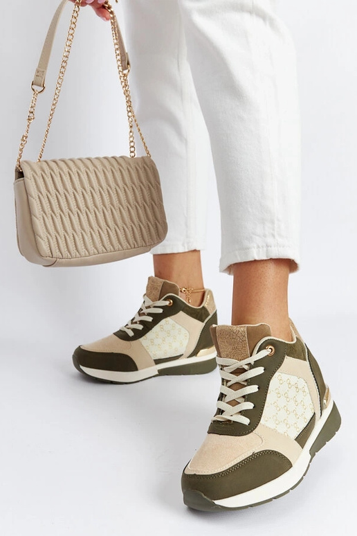 Sneakers con zeppa color castagna verde