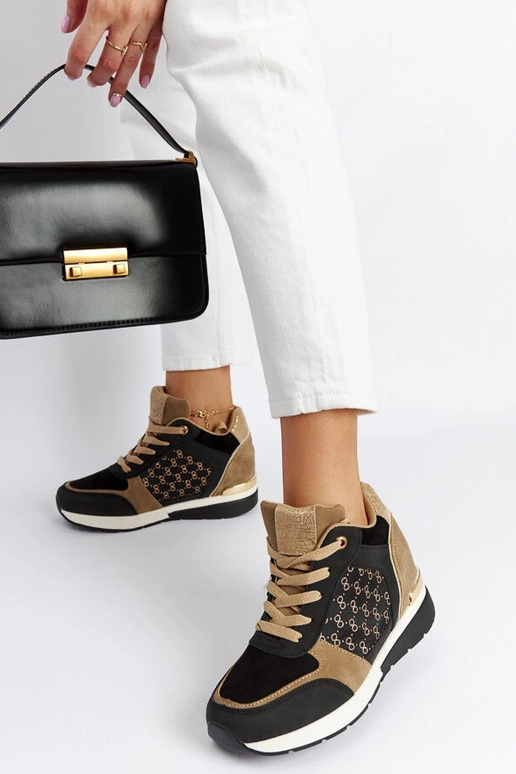 Sneakers con zeppa in castagna nera