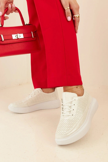 Sneakers da donna argento con plateau, allacciate, traforate Lori