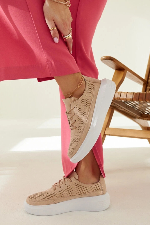 Sneakers dorate da donna con plateau,...