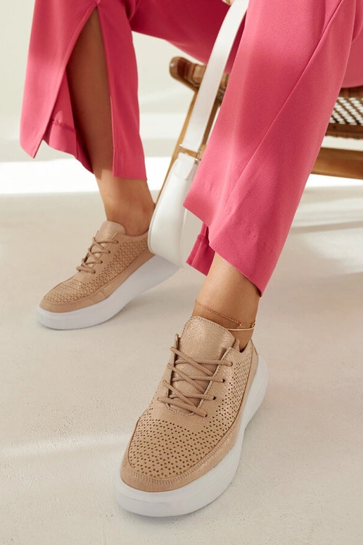 Sneakers dorate da donna con plateau,...