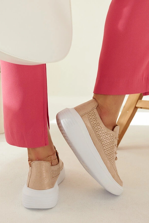 Sneakers dorate da donna con plateau,...