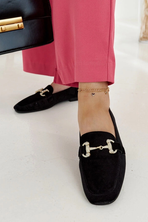 Mocassini in velluto nero con zirconi...