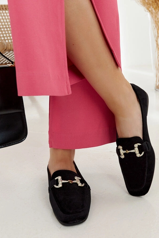 Mocassini in velluto nero con zirconi...