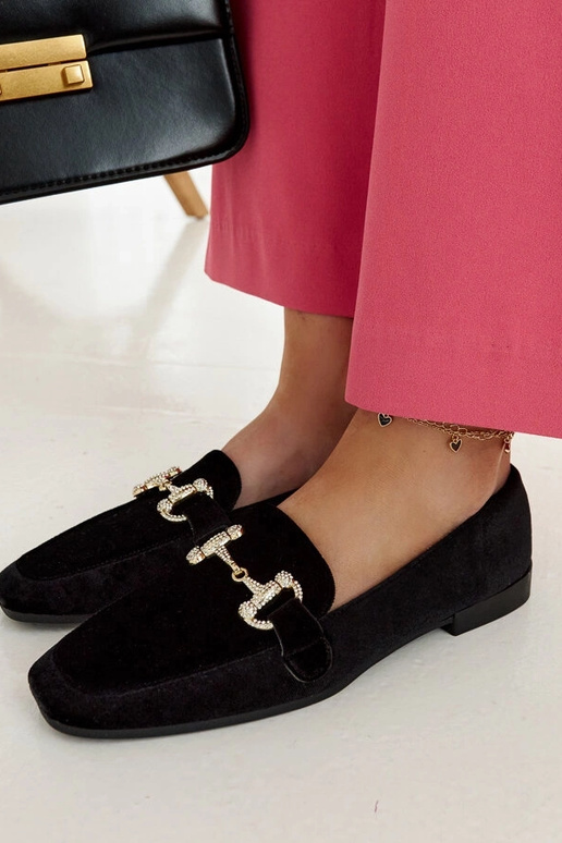 Mocassini in velluto nero con zirconi...