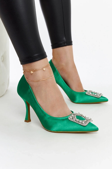 Decolleté in raso verde con zirconi Clemente 2