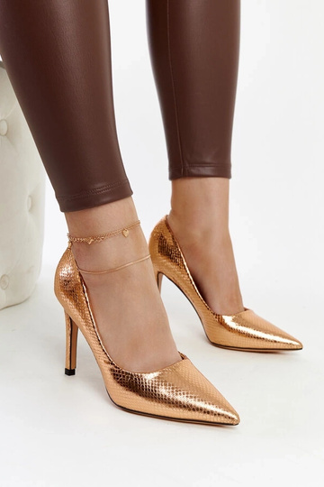 Scarpe con tacco in vernice champagne Wines