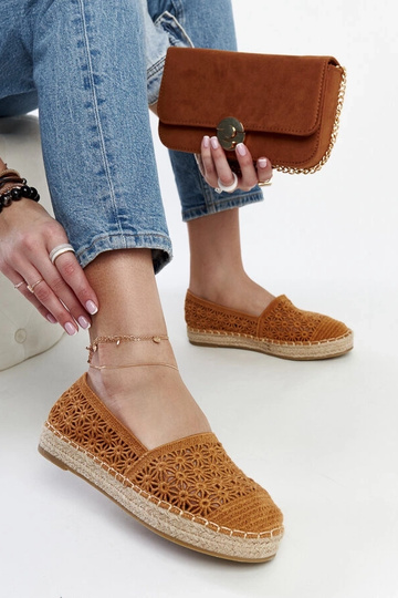 Espadrillas Samra in pizzo marrone con plateau