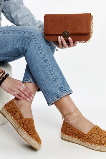 Espadrillas Samra in pizzo marrone con plateau 2
