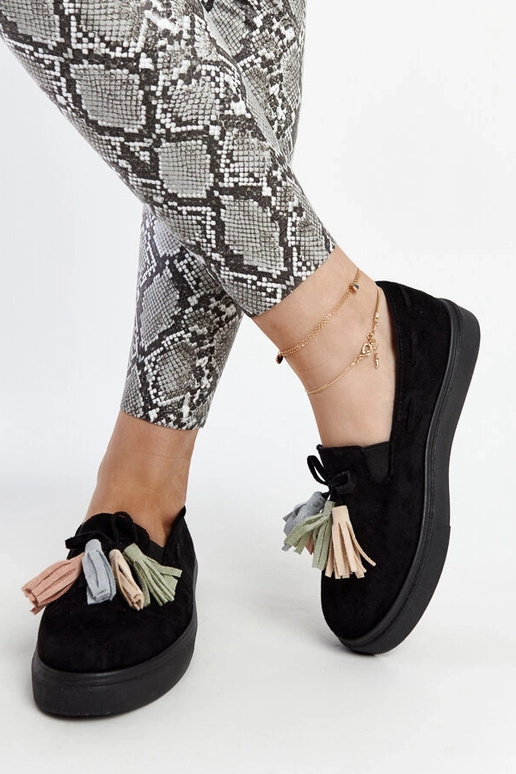 Stivaletti neri con nappe colorate...