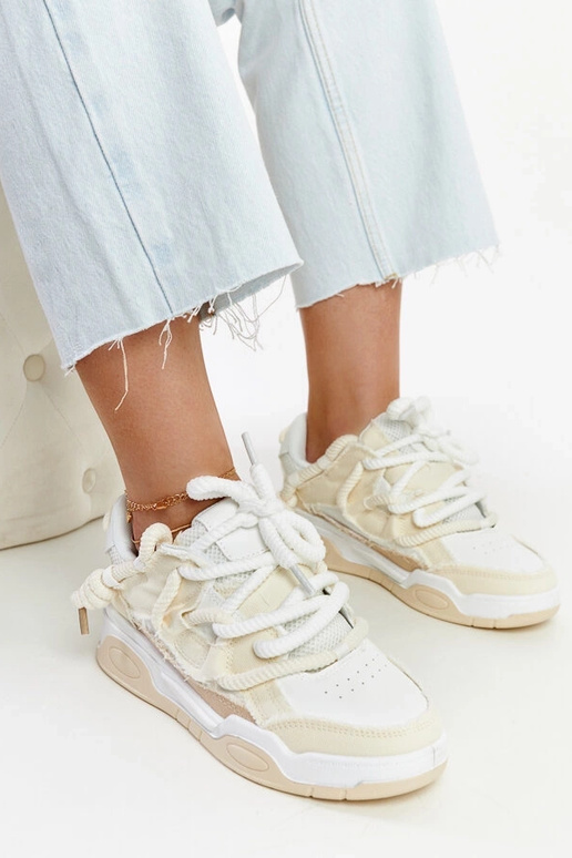 Sneakers beige con inserti in tessuto...