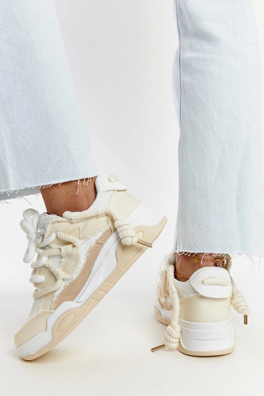 Sneakers beige con inserti in tessuto...