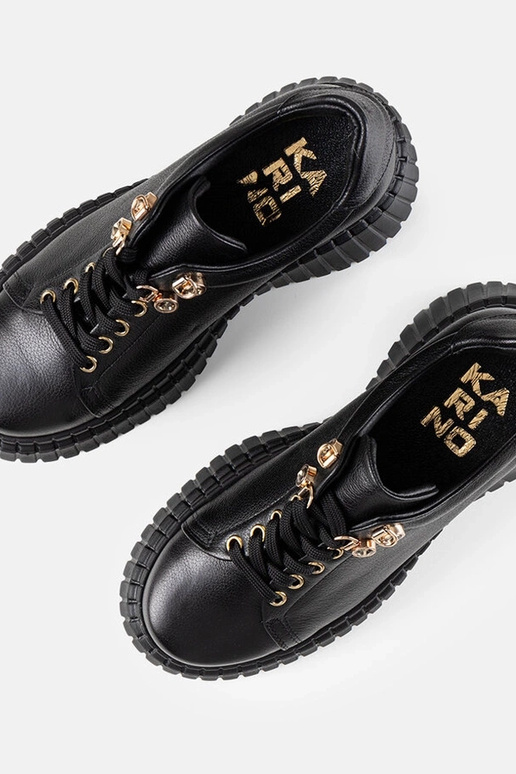 Sneakers nere in pelle con platform...