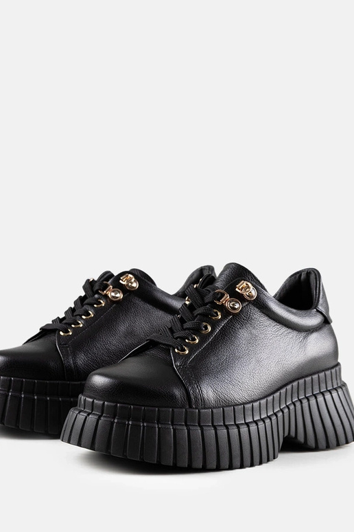 Sneakers nere in pelle con platform...