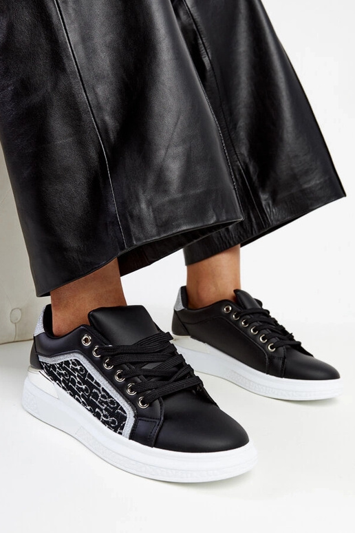 Sneakers con plateau glitter nere Fekete