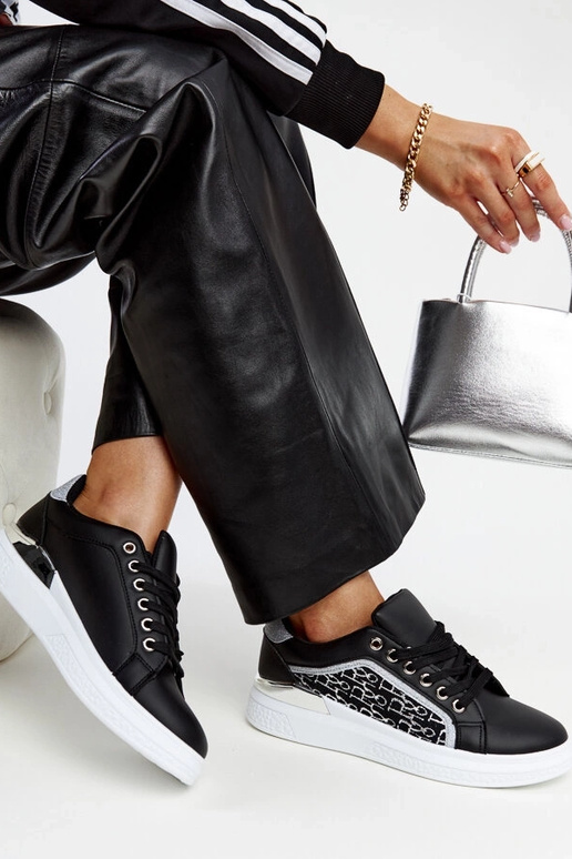 Sneakers con plateau glitter nere Fekete