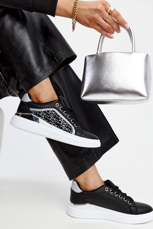 Sneakers con plateau glitter nere Fekete