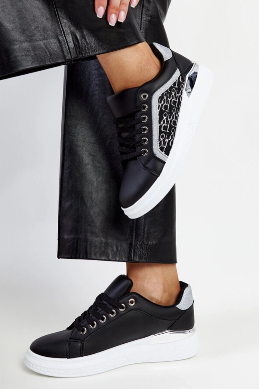 Sneakers con plateau glitter nere Fekete