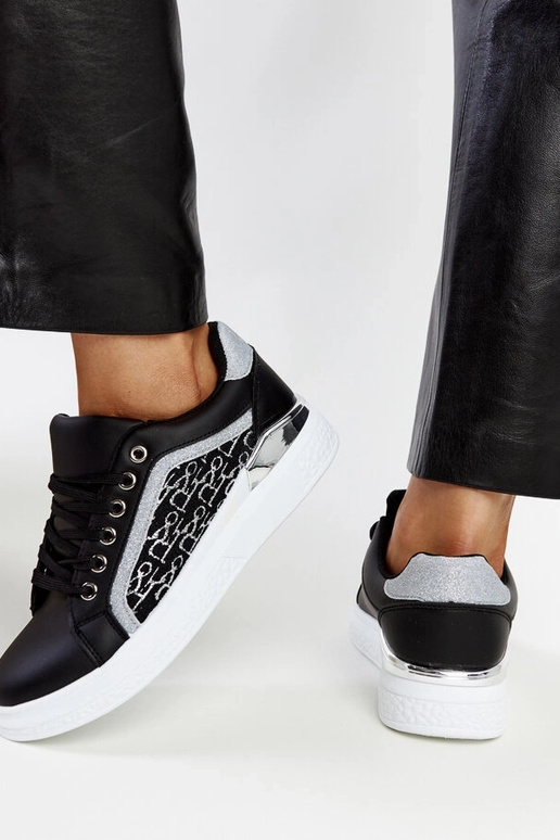 Sneakers con plateau glitter nere Fekete