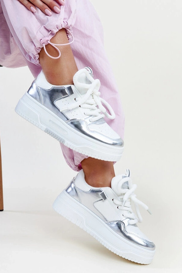 Sneakers alte con plateau Lengyel bianche e argento 2